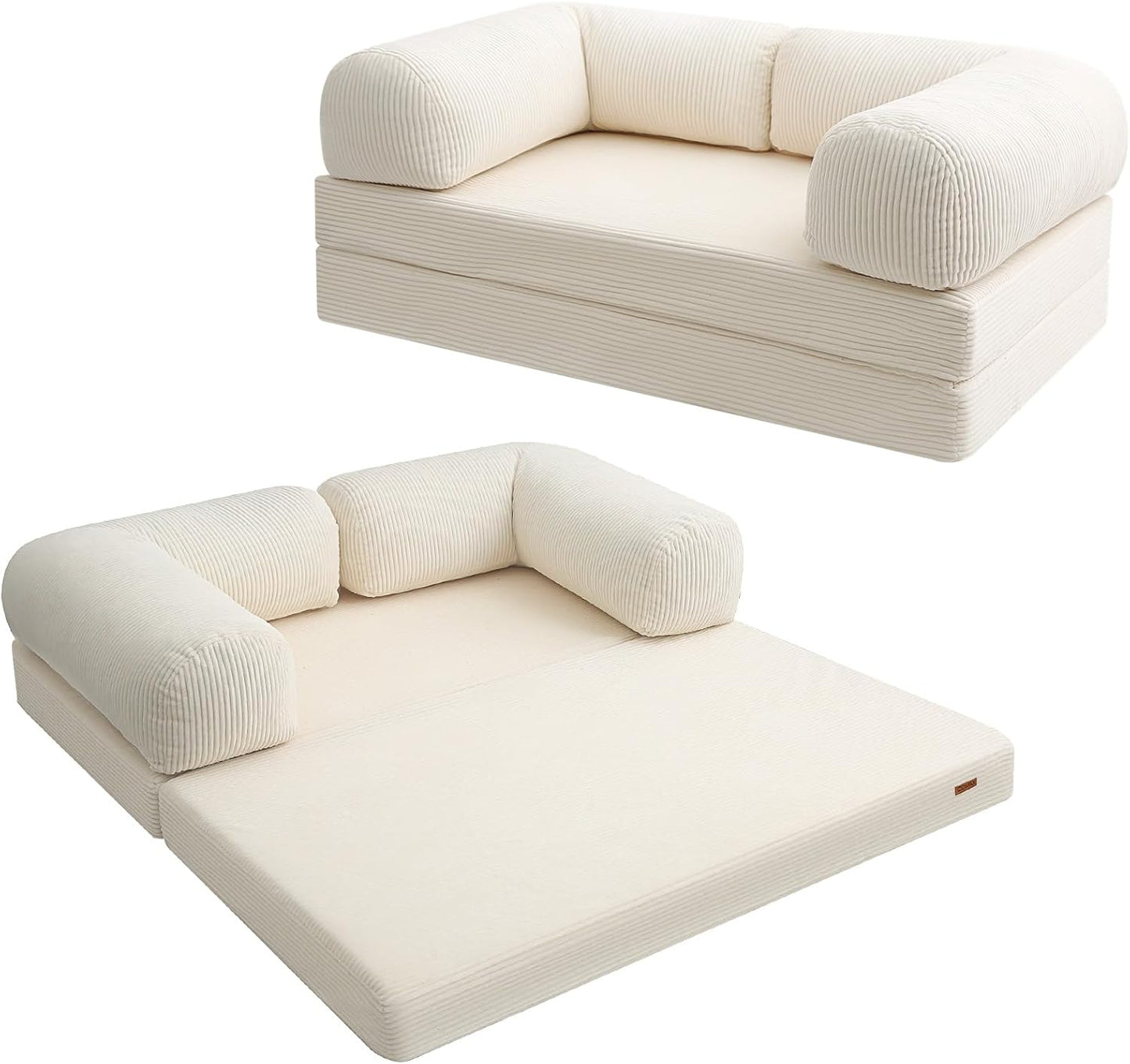 Futon Sofa Bed, 4-in-1 Floor Foldable Sofa Couch Bed Queen with L-Shaped Armrests, Convertible Folding Chair Bed Sleeper Mattress Fold Out Comfy Lounge for Living Room Bedroom, Green