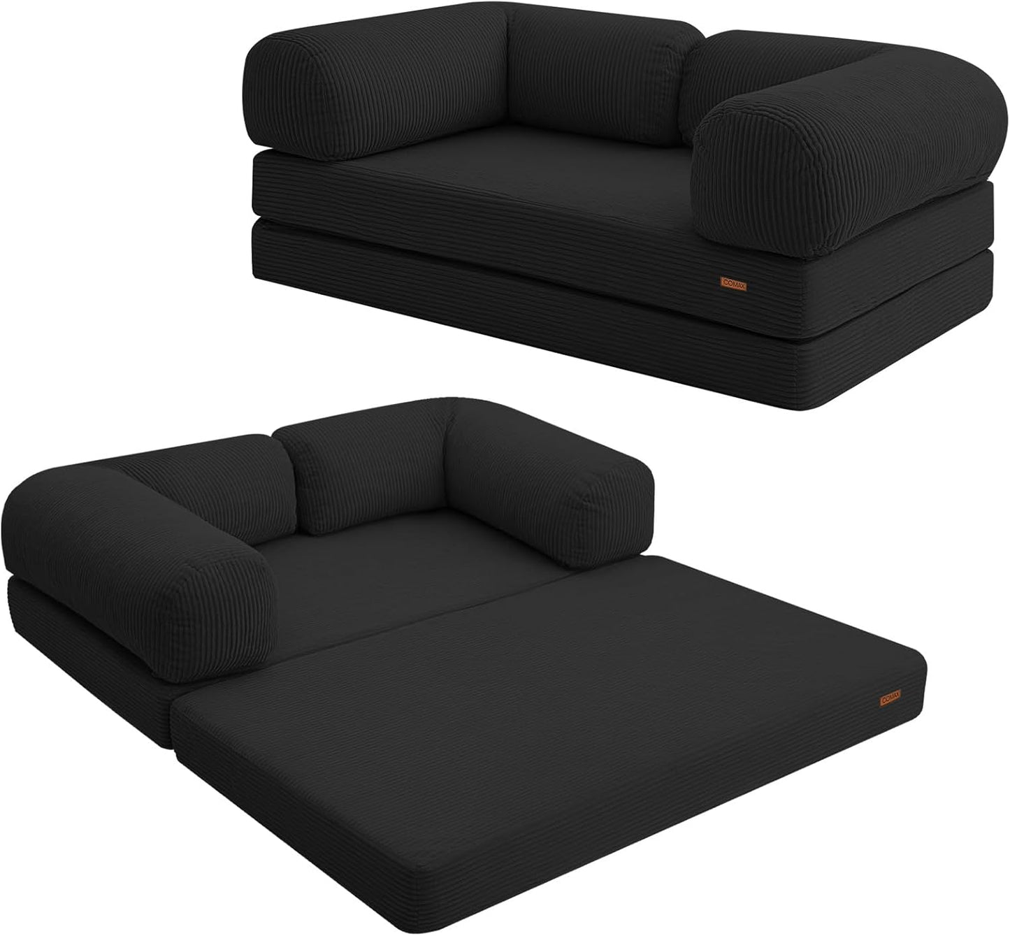 Futon Sofa Bed, 4-in-1 Floor Foldable Sofa Couch Bed Queen with L-Shaped Armrests, Convertible Folding Chair Bed Sleeper Mattress Fold Out Comfy Lounge for Living Room Bedroom, Green