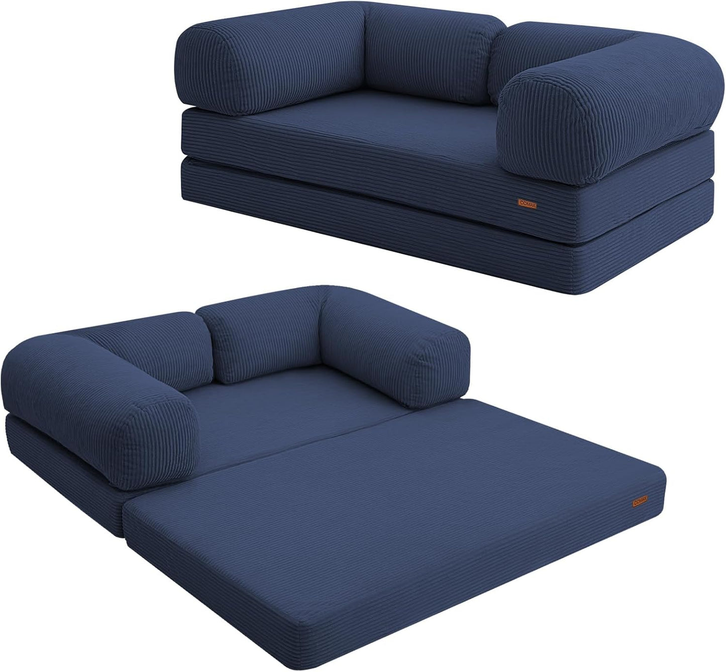 Futon Sofa Bed, 4-in-1 Floor Foldable Sofa Couch Bed Queen with L-Shaped Armrests, Convertible Folding Chair Bed Sleeper Mattress Fold Out Comfy Lounge for Living Room Bedroom, Green
