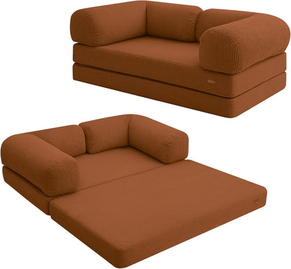 Futon Sofa Bed, 4-in-1 Floor Foldable Sofa Couch Bed Queen with L-Shaped Armrests, Convertible Folding Chair Bed Sleeper Mattress Fold Out Comfy Lounge for Living Room Bedroom, Green