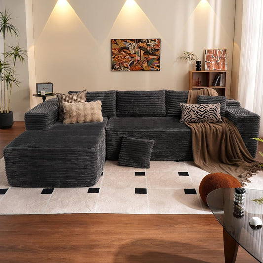 104" Cloud Sectional Couch with L-Shape Chaise,Modern Modular Sofa with Deep Seat, Upholstered Couches for Living Room Bedroom,No Assembly Required, Grey (Plush Corduroy Fabric)