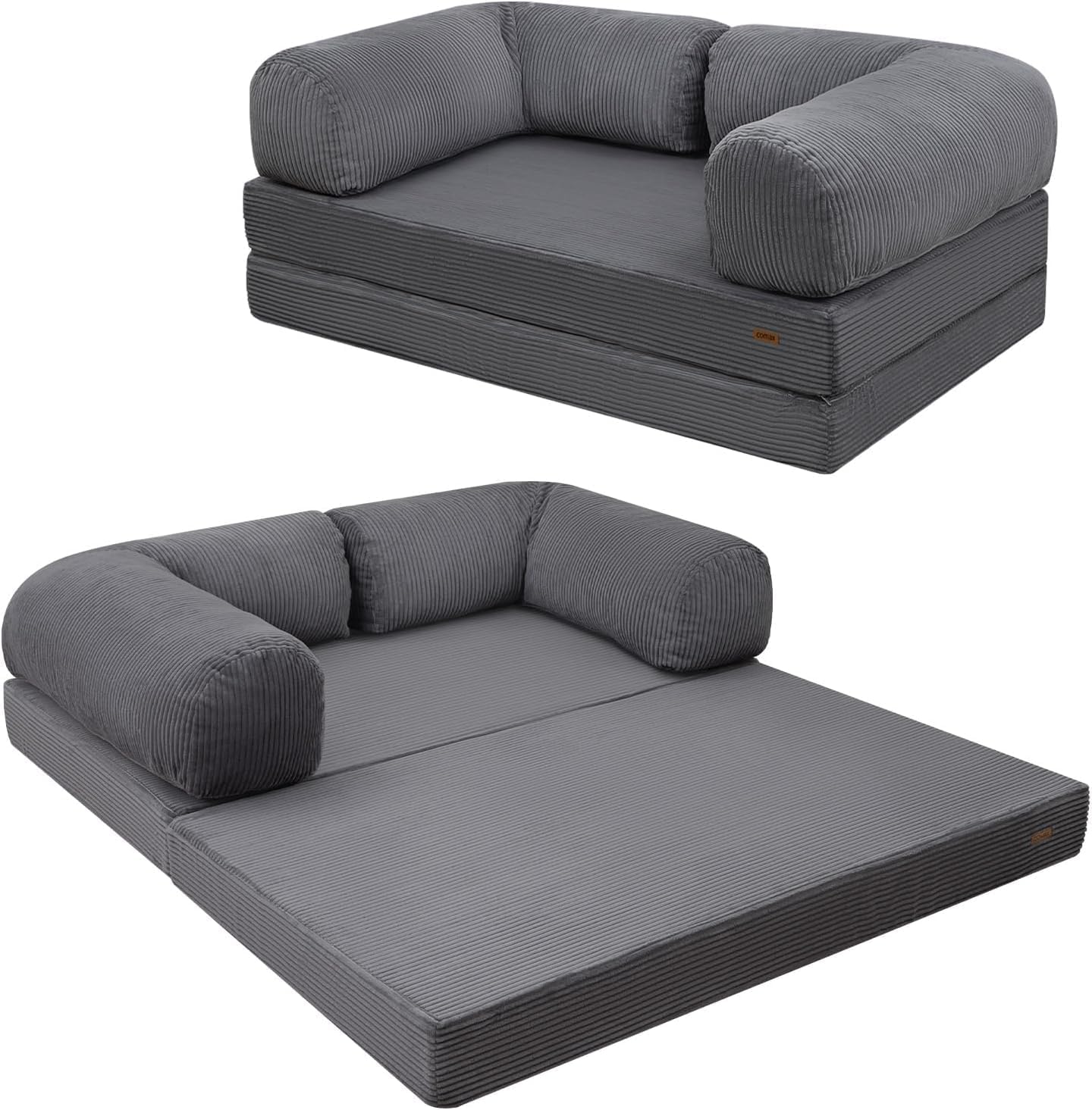Futon Sofa Bed, 4-in-1 Floor Foldable Sofa Couch Bed Queen with L-Shaped Armrests, Convertible Folding Chair Bed Sleeper Mattress Fold Out Comfy Lounge for Living Room Bedroom, Green