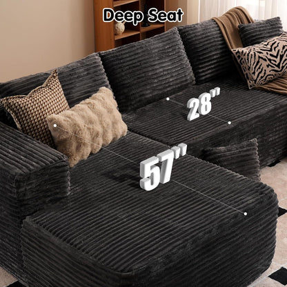 104" Cloud Sectional Couch with L-Shape Chaise,Modern Modular Sofa with Deep Seat, Upholstered Couches for Living Room Bedroom,No Assembly Required, Grey (Plush Corduroy Fabric)