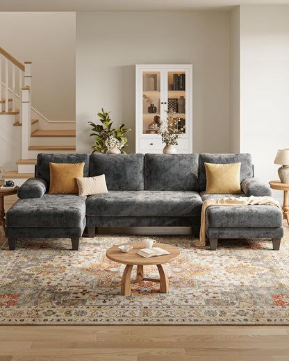 U-Shaped Sectional Couches for Living Room | 112 Inch Sectionals Couch | Dark Grey Cheille Sofa with Double Chaise for Apartment