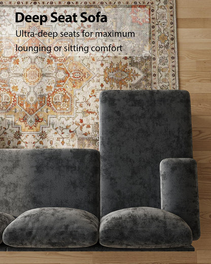 U-Shaped Sectional Couches for Living Room | 112 Inch Sectionals Couch | Dark Grey Cheille Sofa with Double Chaise for Apartment