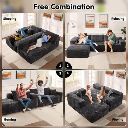 104" Cloud Sectional Couch with L-Shape Chaise,Modern Modular Sofa with Deep Seat, Upholstered Couches for Living Room Bedroom,No Assembly Required, Grey (Plush Corduroy Fabric)